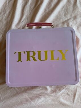 New! Truly Beauty Pink Tin Lunch Box Skincare Makeup Case Storage
